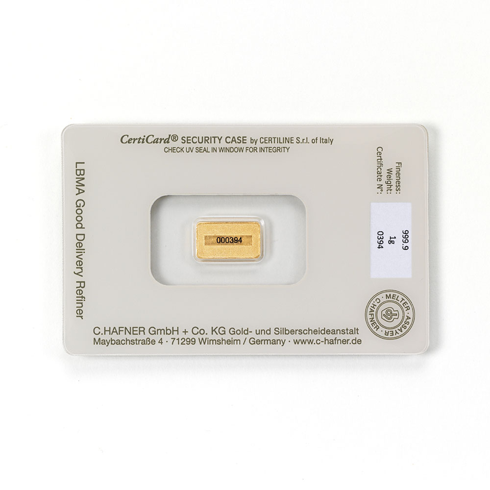 Goldbarren 1 g C.Hafner Feingoldbarren geprägt Neuware