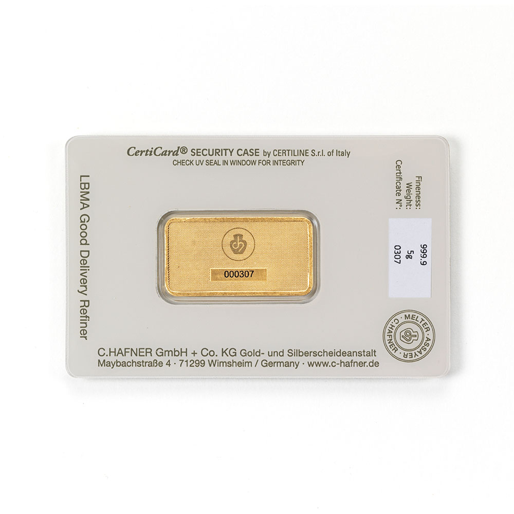 Goldbarren 5 g C.Hafner Feingoldbarren geprägt