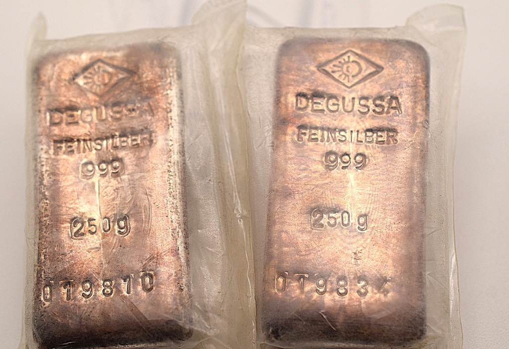 Silberbarren 250 g Degussa gegossen Vintage Anlagebarren Investment