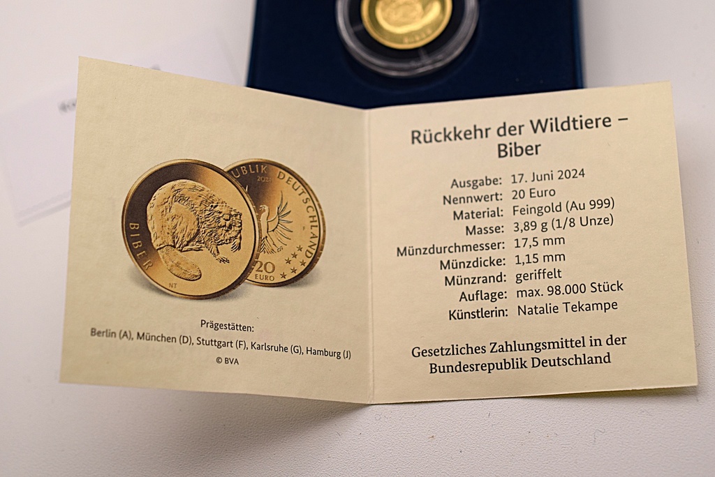 Goldmünze 20 Euro 2024 Rückkehr der Wildtiere - Biber