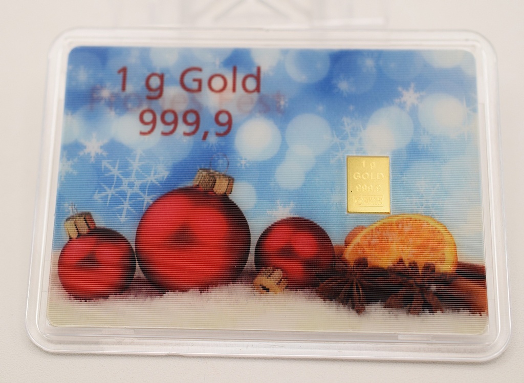 Goldbarren 1 g Geschenkbarren "Frohes Fest" Flip-Bild Valcambi