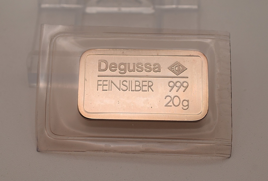 Silberbarren 20 g Degussa geprägt im Folie eingeschweißt