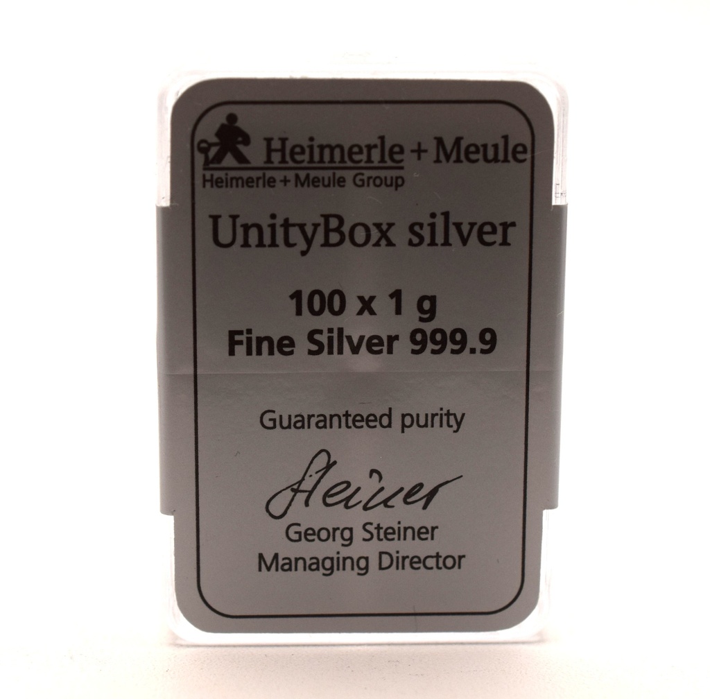 Silberbarren UnityBox 100 x 1 g Heimerle + Meule 999,9 Feinsilberbarren Neuware