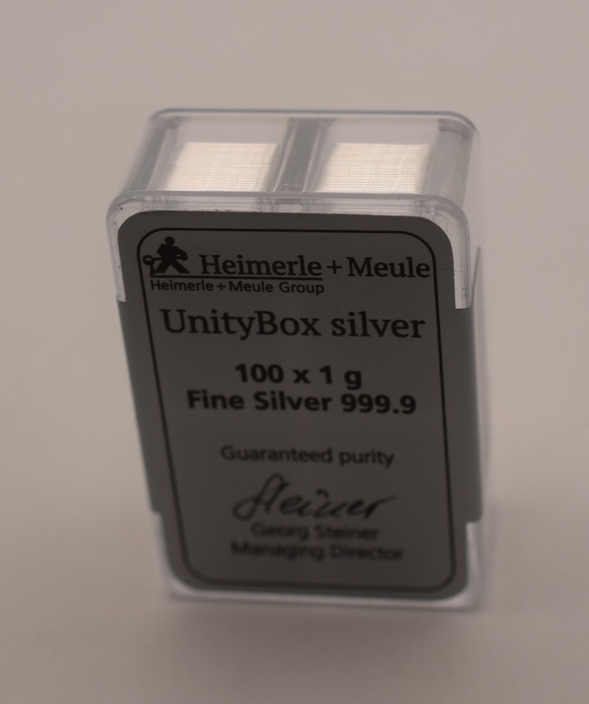 Silberbarren UnityBox 100 x 1 g Heimerle + Meule 999,9 Feinsilberbarren Neuware