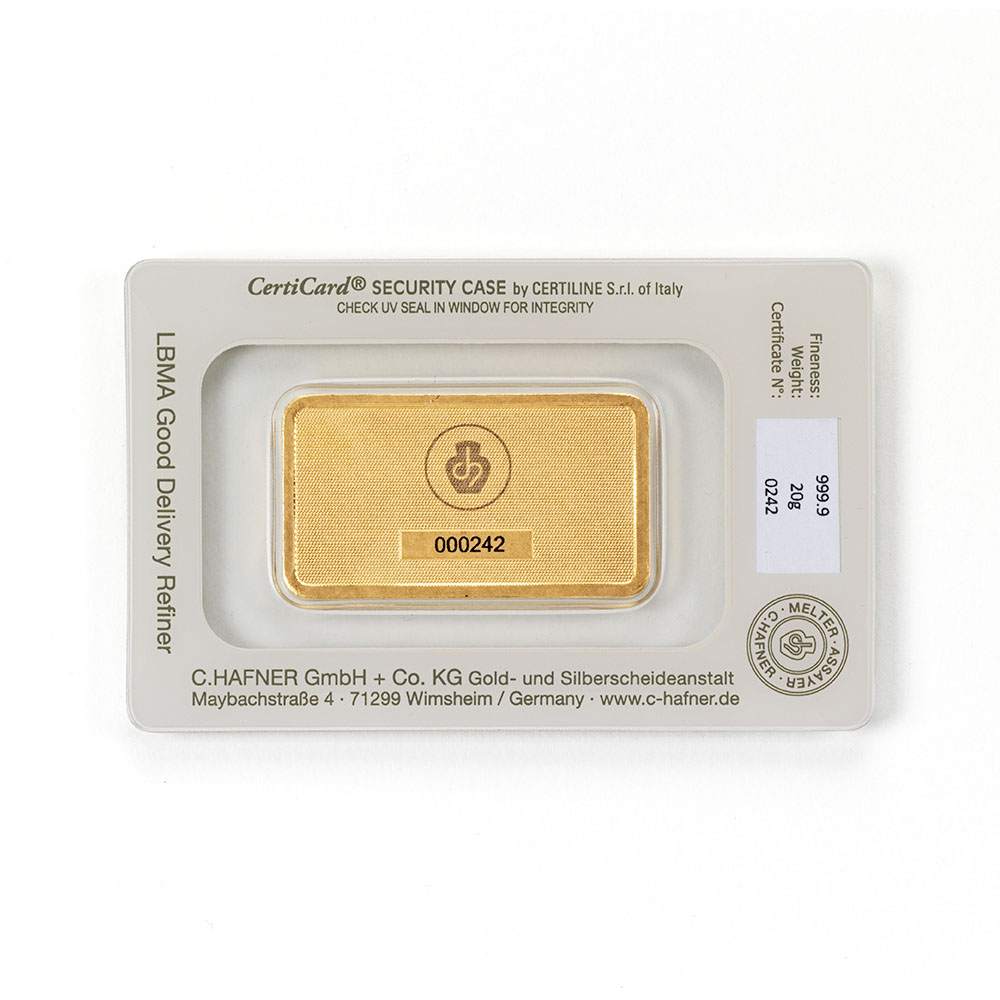 Goldbarren 20 g C.Hafner Feingoldbarren geprägt Neuware