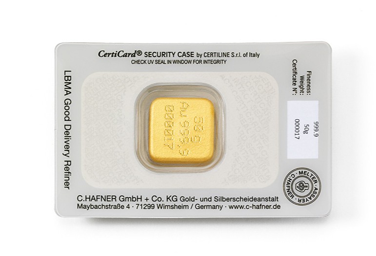 Goldbarren 50 g C.Hafner Feingoldbarren gegossen