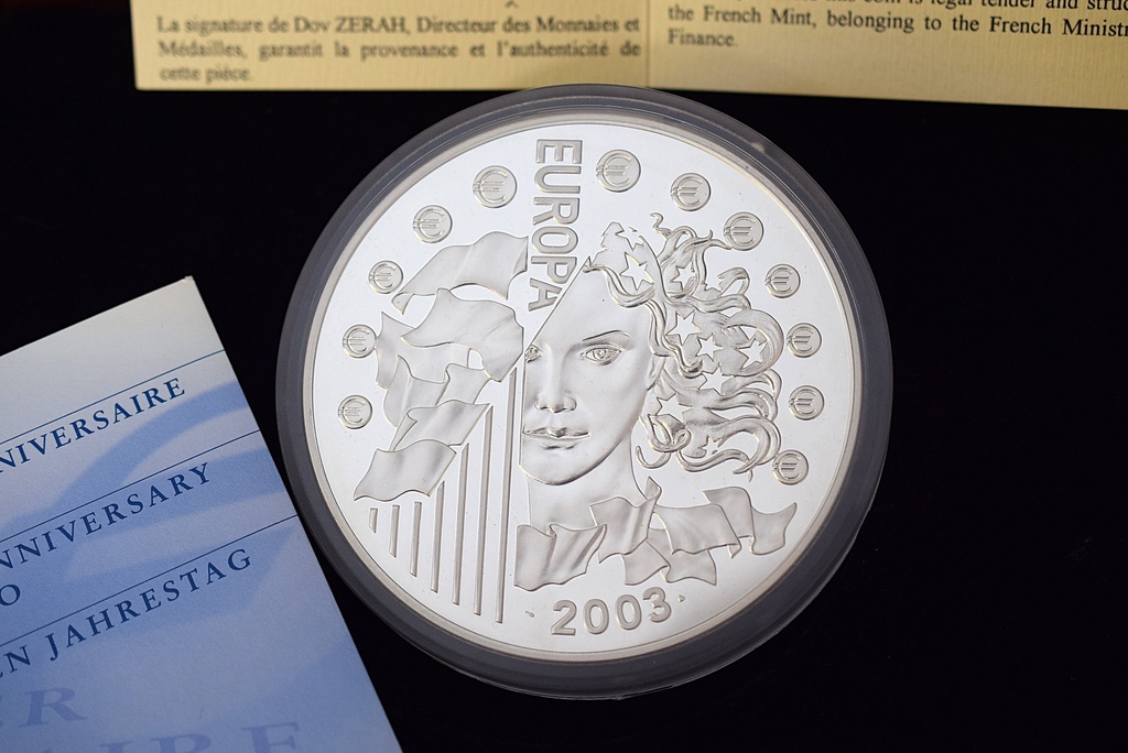 Silbermünze 1 kg / 1000 g Frankreich 50 Euro 2003 1. Jahrestag - Euro-Einführung limitiert