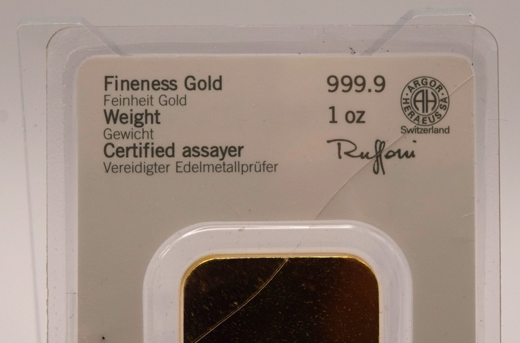 Goldbarren 1 Unze Heraeus Feingehalt 999,9 geprägt