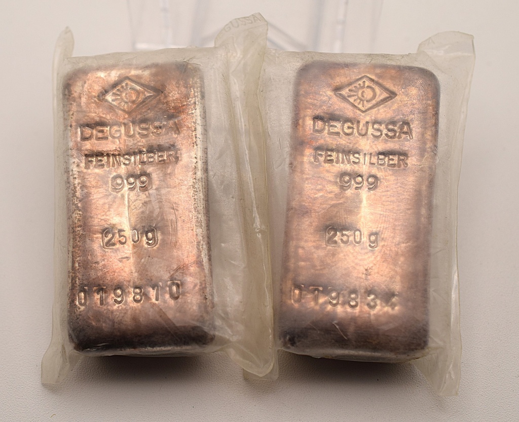 Silberbarren 250 g Degussa gegossen Vintage Anlagebarren Investment