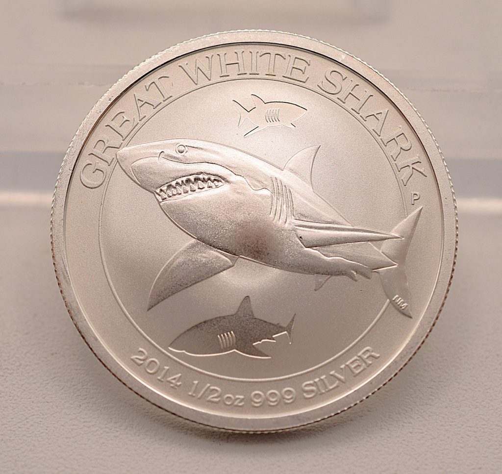 Silbermünze 1/2 Unze 2014 Shark Series Weißer Hai 999 Feinsilber