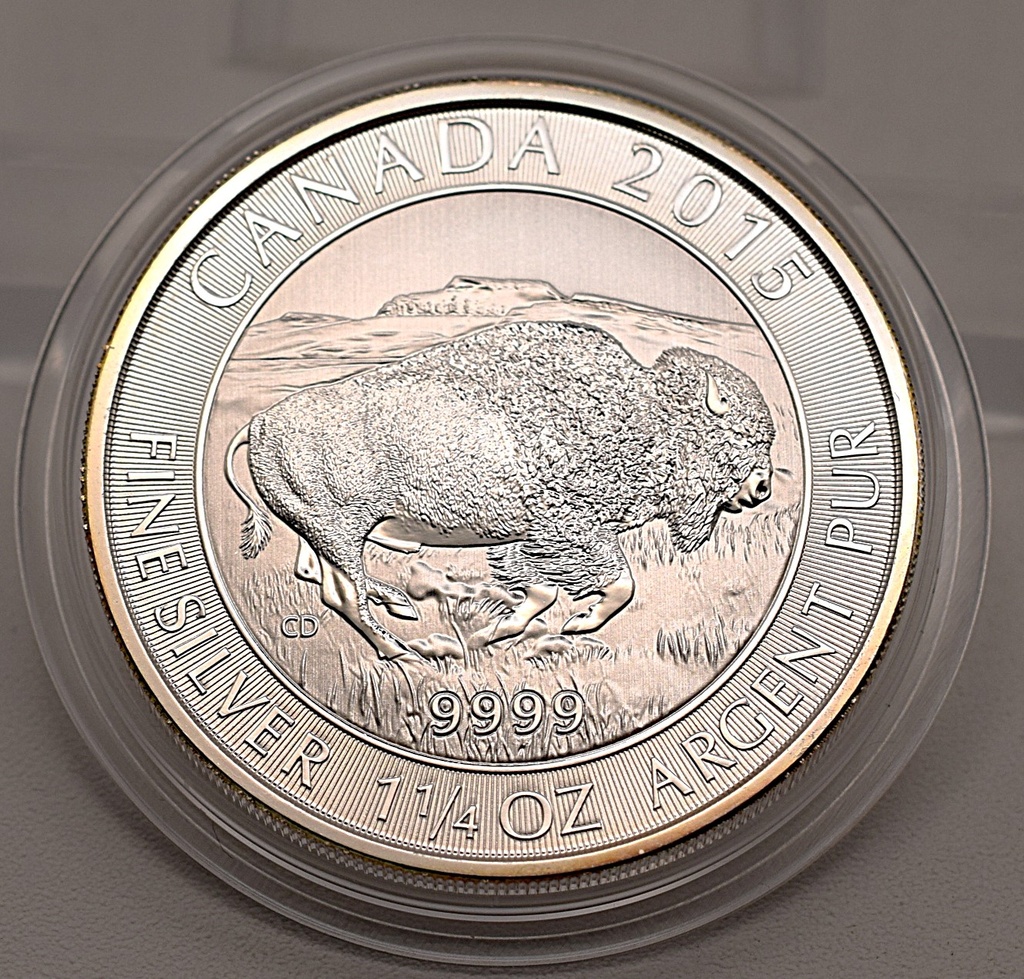 Bison Kanada 1 1/4 Unze 8 Dollar 2015 Silbermünze 999,9 Feingehalt
