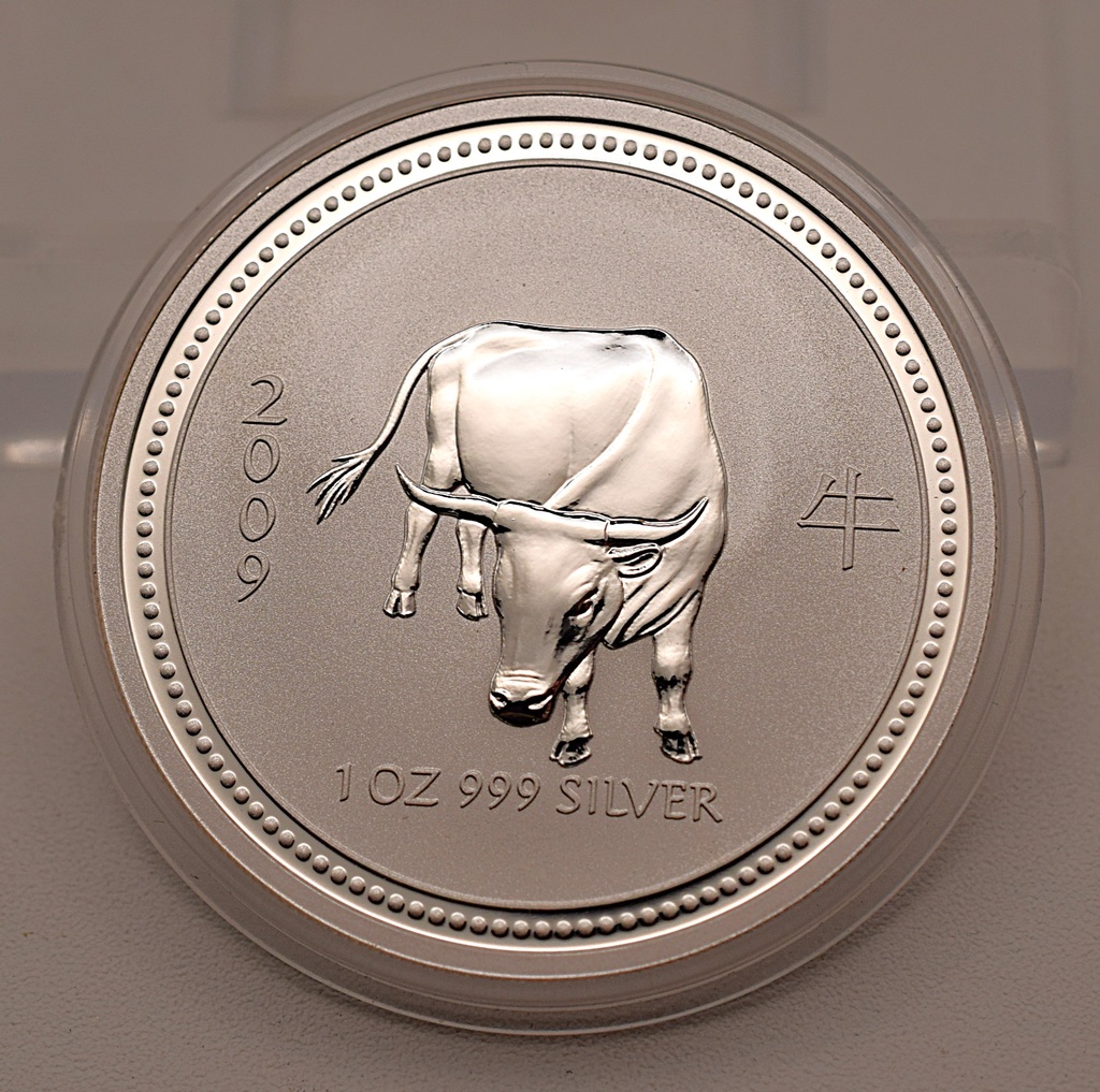 Silbermünze 1 Unze Australien Lunar II 2009 Ochse 999 Feinsilber