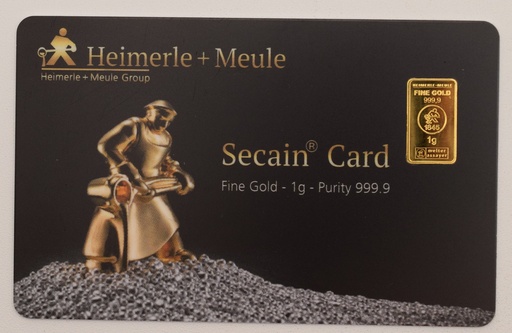 Goldbarren 1 g Heimerle + Meule in Secain Card