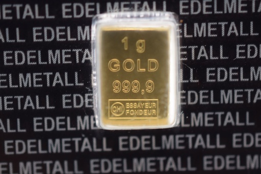Goldbarren 1 g Feingehalt 999,9 Hersteller Valcambi, im Blister