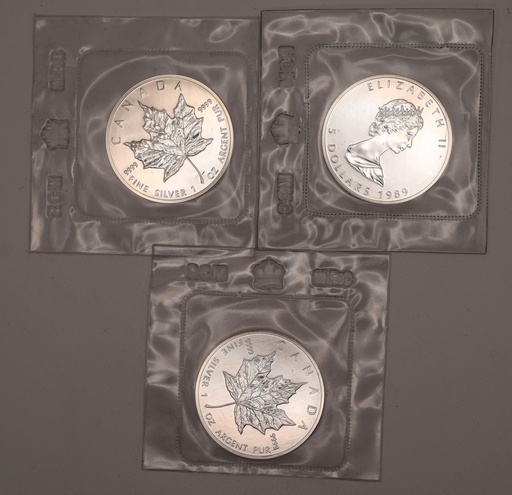 Maple Leaf 1 Unze 1988 / 1989 Silbermünze 999,9 Feingehalt Kanada original eingeschweißt