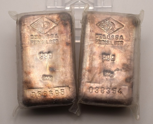 [[2211.1]] Silberbarren 500 g Degussa gegossen Vintage Anlagebarren Investment