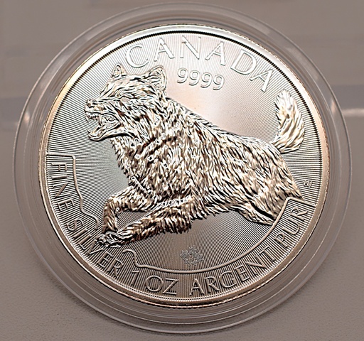 [[2095.3]] Predator Serie Kanada 2018 Wolf 5 Dollar 1 Unze Silbermünze 999,9 Feingehalt