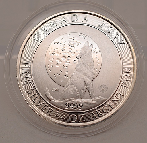 [[2095.3]] Grauwolf Kanada 2017 heulender Wolf 2 Dollar 3/4 Unze Silbermünze 999,9 Feingehalt