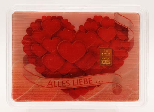 Goldbarren 1 g Geschenkbarren " Alles Liebe " Flip-Bild Valcambi