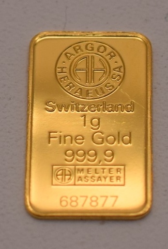 Goldbarren 1 g Argor Heraeus Schweiz Feingehalt 999,9