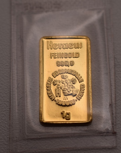 Goldbarren 1 g Argor Heraeus Schweiz Feingehalt 999,9 eingeschweißt